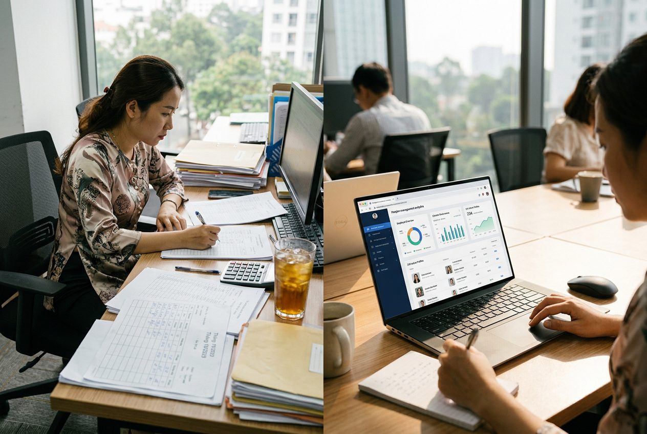 Sự khác nhau giữa làm nhân sự thủ công và quản lý nhân sự tập trung bằng HRM